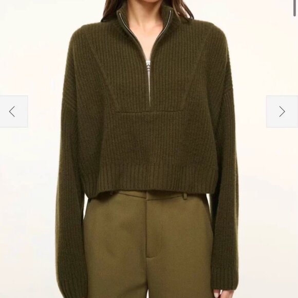 BEST STAUD Cropped Hampton Cashmere Sweater Olive Military Green Quiet Lux - Picture 2 of 4